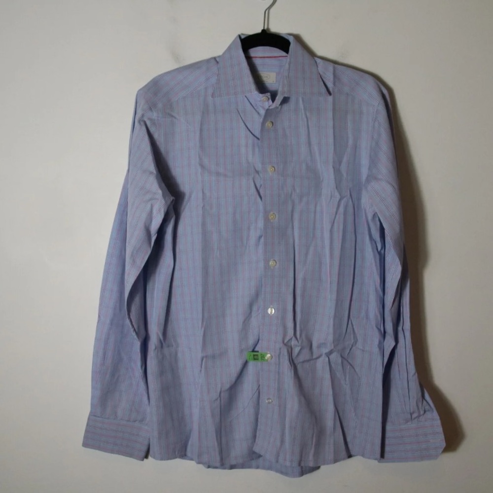 Eton Mens Dress Shirt Size 15 Blue Red Plaid Long Sleeve Button Down Cotton Work